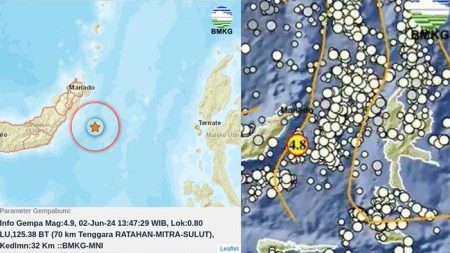 Titik Pusat Gempa Bumi Di Minahasa Tenggara Provinsi Sulawesi Utara Minggu 2 Juni 2024 Siang