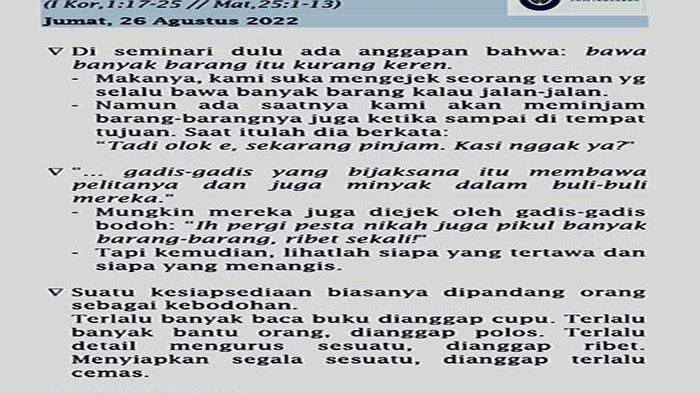 Injil Katolik Jumat 20 Februari 2026 Lengkap dengan Mazmur Tanggapan