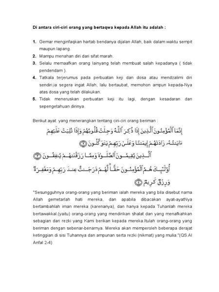 Naskah Kultum Singkat 18 Ramadan 1447/2026: Ciri-Ciri Orang Beriman