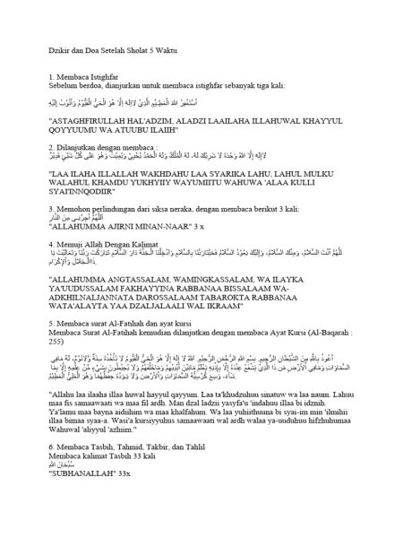 Dzikir dan Doa Setelah Sholat Wajib Lima Waktu