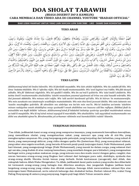 Doa Kamilin Lengkap dan Keutamaannya, Baca Setelah Shalat Tarawih