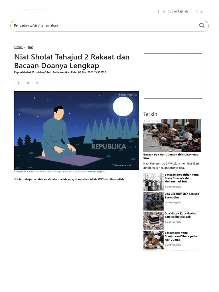 Niat dan cara sholat tahajud dua rakaat di sepertiga malam