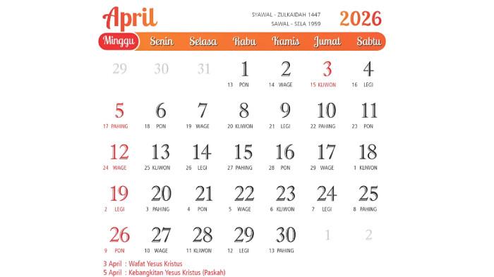 Kalender April 2026 Lengkap dengan Libur Nasional