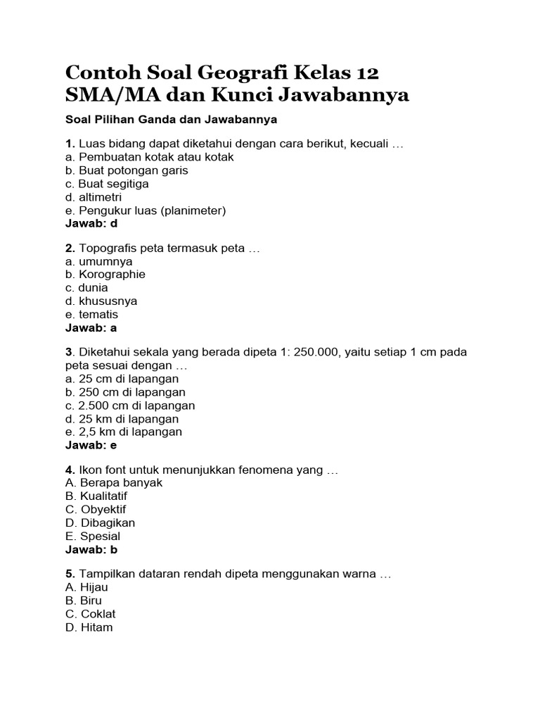50 Soal Geografi USBN 2026 Kelas 12 Lengkap Kunci Jawaban