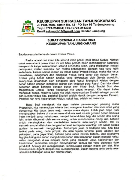 Surat Gembala Paskah 2026 Uskup Ruteng: Aku Kebangkitan dan Kehidupan