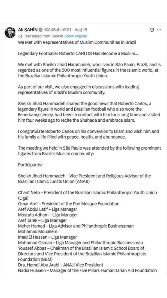 Media Internasional Heboh, Roberto Carlos Dikabarkan Masuk Islam, Apa Faktanya?